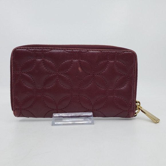 Michael Kors Jet Set Quilted Leather Wristlet Wallet Zip Around Maroon 4.5 x 7.5 - Picture 4 of 12